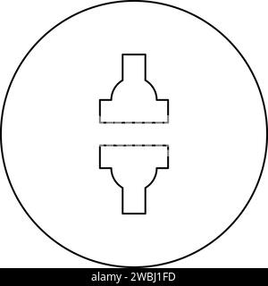 Pressa a macchina icona industriale idraulica automatica di fabbrica in cerchio rotondo colore nero illustrazione vettoriale immagine contorno linea linea di contorno sottile semplice Illustrazione Vettoriale