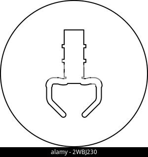 Giocattolo a premi manipolatore gancio di ferro icona del selezionatore di griffe in cerchio rotondo di colore nero illustrazione vettoriale immagine contorno linea linea di contorno stile sottile semplice Illustrazione Vettoriale