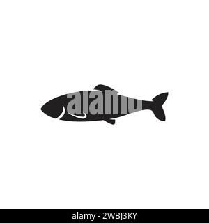 Silhouette di pesce logo isolato Farm Animal su sfondo bianco illustrazione vettoriale Illustrazione Vettoriale