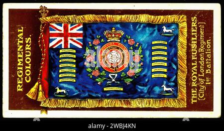 Regimental Colours of the Royal Fusiliers (Reggimento della città di Londra) - illustrazione della carta di sigaretta d'epoca Foto Stock