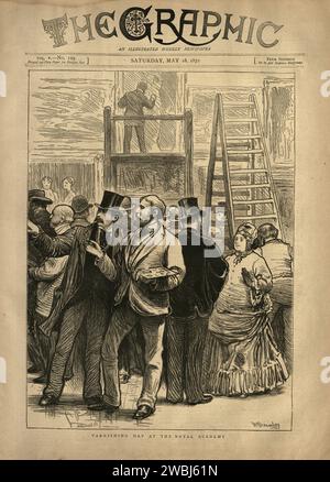Illustrazione d'epoca Varnishing Day alla Royal Academy, Art, Victorian, Artist, 1870s, XIX secolo Foto Stock
