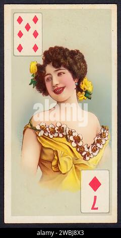 Carte da gioco Beauties, Seven of Diamonds - illustrazione di carte da sigarette d'epoca Foto Stock