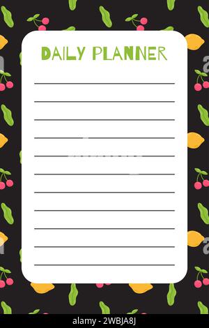 Modello da urlo giornaliero estivo con carine ciliegie dolci e limone. Elementi dei cartoni animati piatti disegnati a mano. Illustrazione vettoriale Illustrazione Vettoriale