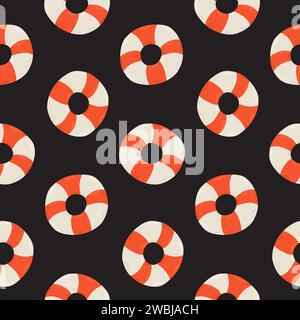 Modello marino estivo con salvagente. Elementi dei cartoni animati piatti disegnati a mano. Illustrazione vettoriale Illustrazione Vettoriale