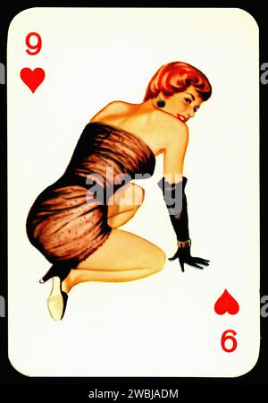 Pin Up 9 of Hearts - illustrazione di Gum Dandy Vintage Foto Stock