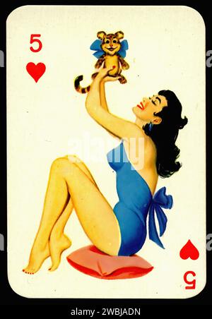 Pin UPS 5 of Hearts - illustrazione di Gum Dandy Vintage Foto Stock