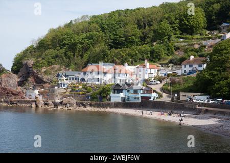 Case affacciate sulla spiaggia di Babbacombe a Torbay, Devon, nel Regno Unito Foto Stock