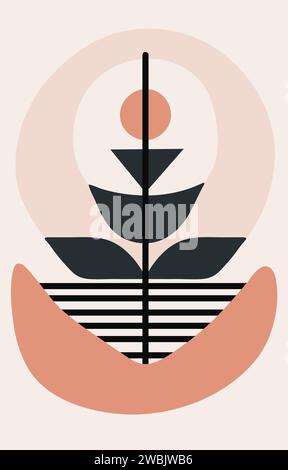 Poster astratti disegnati a mano in stile boho. Sfondo naturale contemporaneo in colori pastello. Estetica bohémien alla moda. Decorazioni minimalistiche Illustrazione Vettoriale