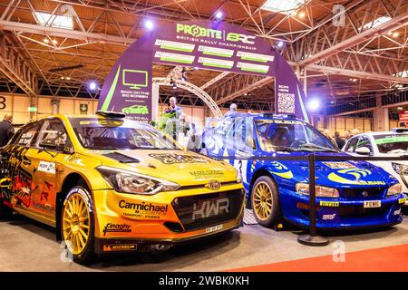 Birmingham, Regno Unito. 11 GENNAIO 2024. Nuova auto da rally Hyundai i20 R5 per il British Rally Championship, guidata da Kyle White Autosport International 2024, NEC Birmingham. Credit Milo Chandler/Alamy Live News Foto Stock