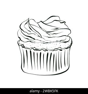 Disegno grafico cupcake. Illustrazione disegnata a mano isolata su sfondo bianco. Icona per il logo o il menu del caffè e del ristorante. Foto Stock