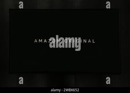 Nikolaev, Ucraina - 20 novembre 2021. In questa immagine è illustrato il nuovo schermo originale Amazon sul TV. Vista dall'alto. Foto Stock