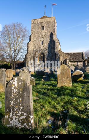 Steyning, West Sussex, Regno Unito - 10 gennaio. Vista della chiesa parrocchiale di St Andrew e St Cuthman a Steyning, West Sussex il 10 gennaio 2024 Foto Stock