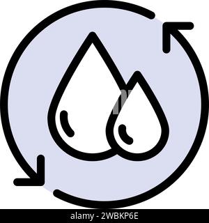 Simbolo di riciclaggio semplice. Goccia d'acqua con 2 frecce di sincronizzazione e circolari. Sostituzione del liquido. Icona di riciclo o riutilizzo dell'acqua. Salva il cartello del mondo. Illustr. Vettoriale Illustrazione Vettoriale