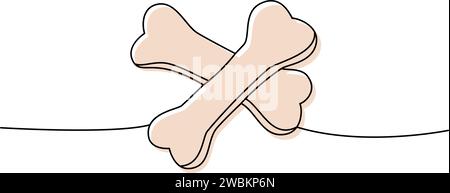 Ossa, giocattolo per cani a una linea disegno continuo colorato. Accessori per animali, il giocattolo per animali fornisce un'illustrazione continua a una riga. Illustrazione vettoriale. Illustrazione Vettoriale