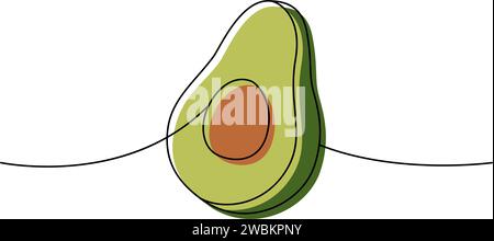 Avocado una linea colorata disegno continuo. Cucina giapponese, cibo tradizionale, illustrazione continua a una linea. Illustrazione lineare vettoriale. Illustrazione Vettoriale
