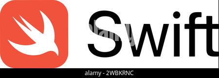 Set di loghi dei linguaggi di programmazione e script più diffusi. Linguaggio di codifica logo vettore Swift. Illustrazione Vettoriale