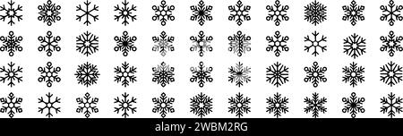 set di icone a linea sottile con fiocchi di neve, ad esempio un pacchetto di fiocchi di neve semplici, fiocchi di neve, fiocchi di neve, icone per report, presentazioni, diagramma, web design Illustrazione Vettoriale