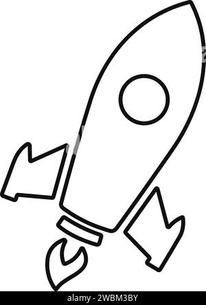 Icona del razzo spaziale. Icona di lancio dell'astronave spaziale. Concetto di lancio di una nave a razzo. Lancio di razzi spaziali con il fuoco. Vettore di stock in stile Rocket Simple Icon line. Illustrazione Vettoriale