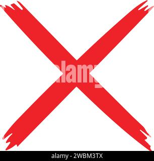 Croce rossa. Segno sbagliato. Simbolo X croce rossa. Icona rossa grunge X. Vettore di riferimento per la segnaletica a pennello trasversale. Illustrazione Vettoriale