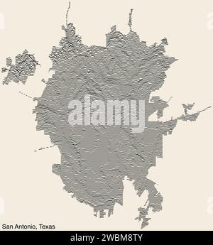 Mappa topografica esagerata di rilievo di SAN ANTONIO, TEXAS Illustrazione Vettoriale