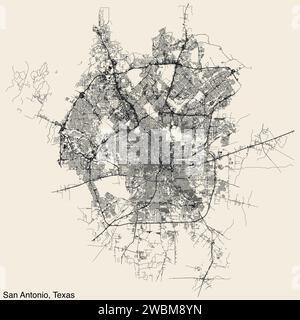 Mappa stradale di SAN ANTONIO, TEXAS Illustrazione Vettoriale