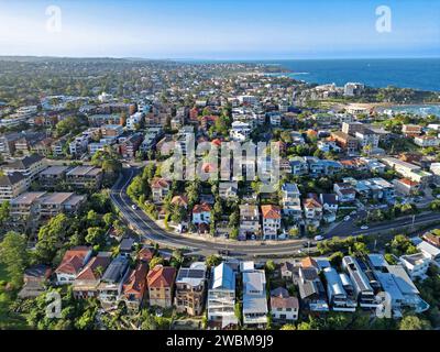 Una foto aerea cattura la mozzafiato Manly Beach, Manly, New South Wales, Australia. Foto Stock