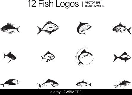 Modello logo FISH. Simbolo creativo vettore del club di pesca. Illustrazione vettoriale Illustrazione Vettoriale