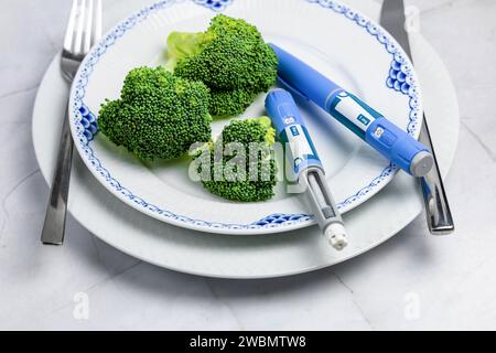 Penna per iniezione di insulina Ozempic o penna per cartuccia di insulina per diabetici. Attrezzature mediche per parienti diabetici. Foto Stock