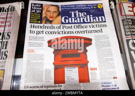 "Centinaia di vittime dell'ufficio postale per ottenere il rovesciamento delle condanne" titolo del quotidiano Guardian prima pagina dello scandalo Fujitsu Horizon articolo 11 gennaio 2024 Foto Stock