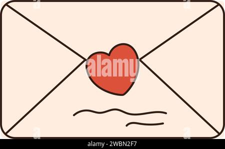 Elegante busta Love Letter icona retrò Cartoon retro di San Valentino in stile retrò anni '60 anni '70. Illustrazione vettoriale. Illustrazione Vettoriale