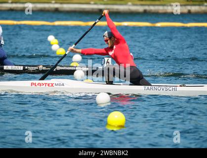 Dartmouth, Canada. 6 agosto 2022. Serghei Tarnovschi dalla Moldavia in azione nella gara maschile C-1 1000m Final World Championships. I Campionati del mondo di canoa e Paracanoe 2022 si svolgono sul lago Banook a Dartmouth (Halifax). Foto Stock