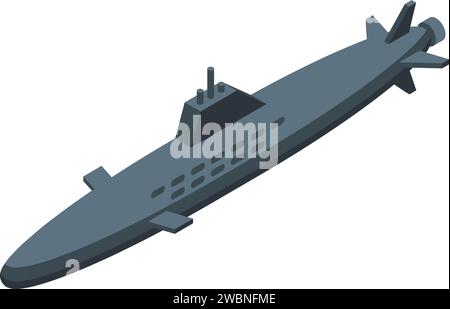 Icona della nave sottomarina nucleare vettore isometrico. Missile Nuke Danger. Razzo atomico Illustrazione Vettoriale