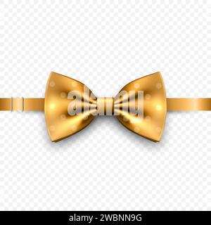 Vector 3D realistico giallo Golden Bow Tie icona Closeup isolato su sfondo bianco. Cravatta lucida di seta, legatura Gentleman. Modello, modello di progettazione. Inchino Illustrazione Vettoriale