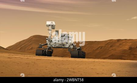 Questo concetto di artista presenta il Mars Science Laboratory Curiosity rover della NASA, un robot mobile per indagare sulla capacità passata o presente di Marte di sostenere la vita microbica. La curiosità è stata testata in preparazione al lancio nell'autunno del 2011. Foto Stock