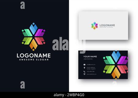 Icona astratta V MAN and Collective Teamwork logo Vector e modello di biglietto da visita Illustrazione Vettoriale