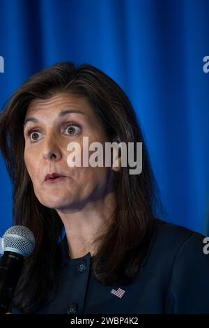 Nashua, New Hampshire, USA 13 ottobre 2023 candidato presidenziale repubblicano, ex governatore della Carolina del Sud ed ex ambasciatore delle Nazioni Unite Nikki Haley AT Foto Stock