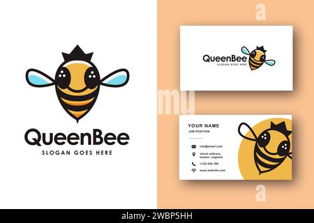 Semplice e divertente icona con logo queen bee vettoriale e modello di biglietto da visita Illustrazione Vettoriale