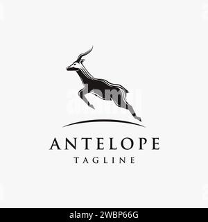 Salto del modello vettore dell'icona del logo antilope su sfondo bianco Illustrazione Vettoriale