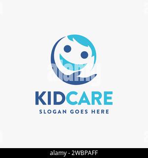 icona logo bambino, bambino premuroso, figlio premuroso, icona sorriso, faccia felice, icona del logo della mano modello vettoriale su sfondo bianco Illustrazione Vettoriale