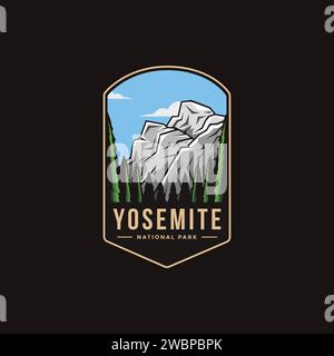 Immagine con logo emblema del Parco Nazionale di Yosemite su sfondo scuro Illustrazione Vettoriale