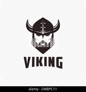 Icona Vector con logo Simple nordic Warrior viking su sfondo bianco Illustrazione Vettoriale