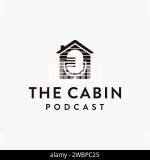 Icona con logo podcast minimalista su sfondo bianco Illustrazione Vettoriale