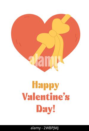 Biglietto d'auguri per San Valentino. Grazioso cuor a forma di doodle con fiocco regalo legato e testo. Biglietto celebrativo del 14 febbraio per la persona amata, dolcezza. Romantico Illustrazione Vettoriale