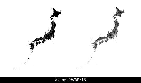 Insieme di mappe di stato del Giappone con la divisione delle regioni e dei comuni. Confini del reparto, mappe vettoriali isolate su sfondo bianco. Illustrazione Vettoriale