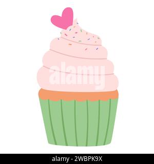 Cupcake decorati festosamente per un felice San Valentino. Illustrazione in stile cartone animato vettoriale di dolce cupcake. Illustrazione Vettoriale