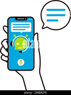 Illustrazione vettoriale di uno smartphone in mano (chatbot ai) Illustrazione Vettoriale