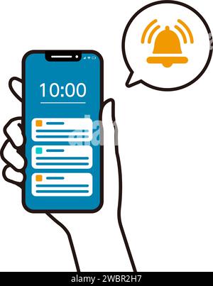 Illustrazione vettoriale di uno smartphone in mano (notifica push) Illustrazione Vettoriale