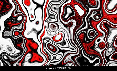 Forme di colore sfumato liquido in nero e rosso psichedelico astratto. Elementi di progettazione grafica Foto Stock