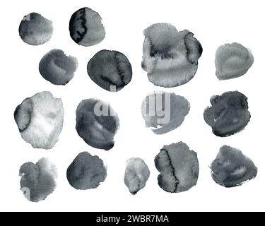 Ampia serie di schizzi astratti di colore grigio paynes sulla trama della carta acquerello. Illustrazione disegnata a mano perfetta per carte, inviti e altro ancora. Foto Stock