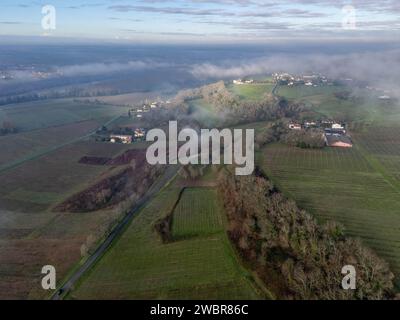 FRANCIA, GIRONDE, VISTA AEREA SAINTE-CROIX-DU-MONT, VILLAGGIO E VIGNETO, VIGNETO DI BORDEAUX, FRANCIA Foto Stock